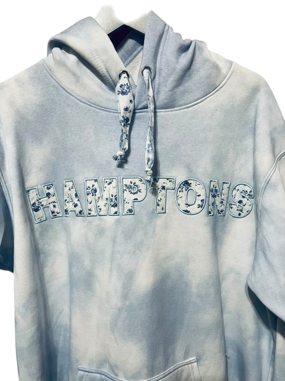 Ocean Drive Hamptons Floral Patch Hoodie Tie Dye Blue Pullover XL - Picture 3 of 6